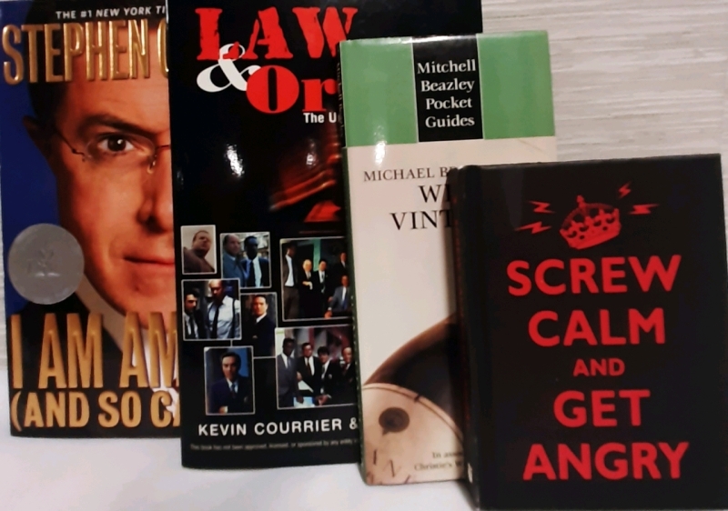 As New A Collection of Books Ranging from Steven Colbert & Law & Order to a Wine Guide and a Great Book of Quotes