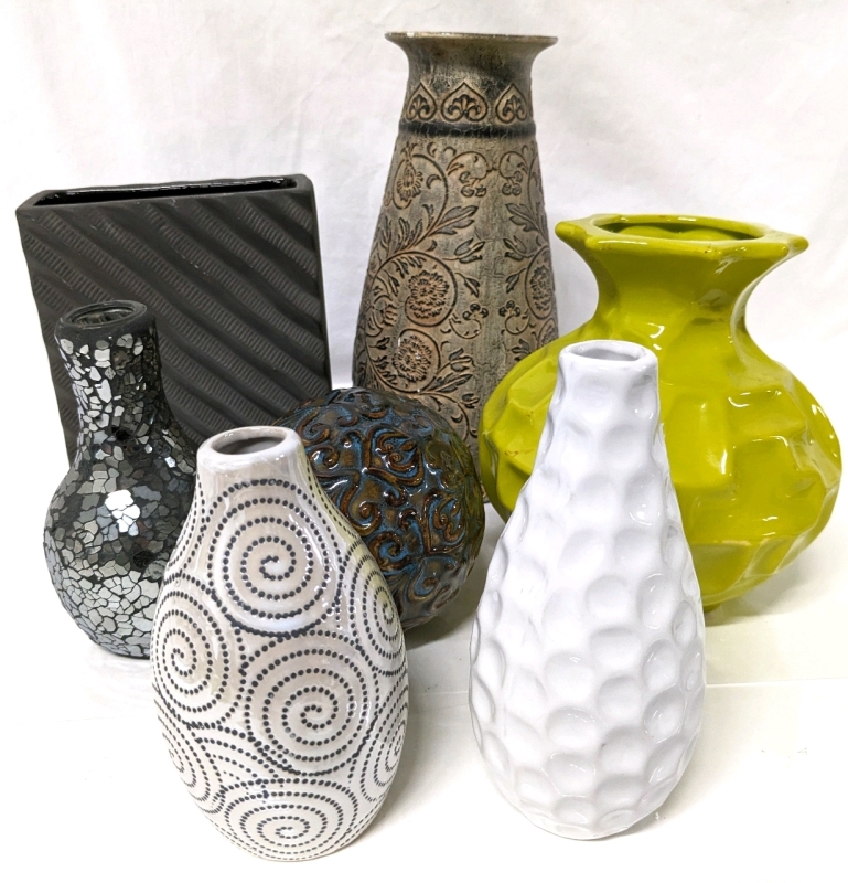 Assorted Home Goods : Metal, Ceramic & Glass Mosaic Vases & Decorative Orb | 4" - 9"