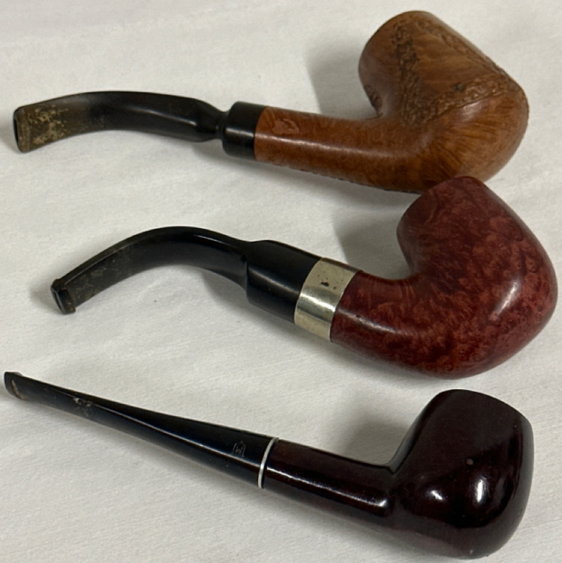 3 Brair Wood Bowl Tobacco Pipes 1 Medico Crest 1 Peterson 2010 St.Patrick’s Day 1 Rothschilds 4Star Romano Pre-owned