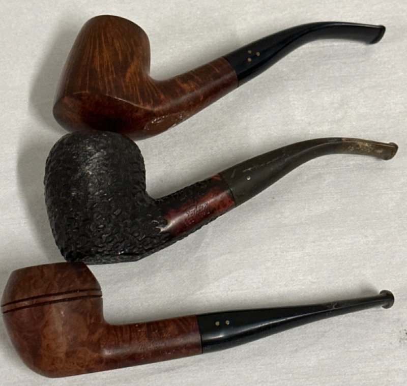 3 Vintage Brigham Italy Brair Wood Bowl Tobacco Pipes Stamped 384 Mountaineer, 216 Algonquin, 163 Voyageur Pre-owned