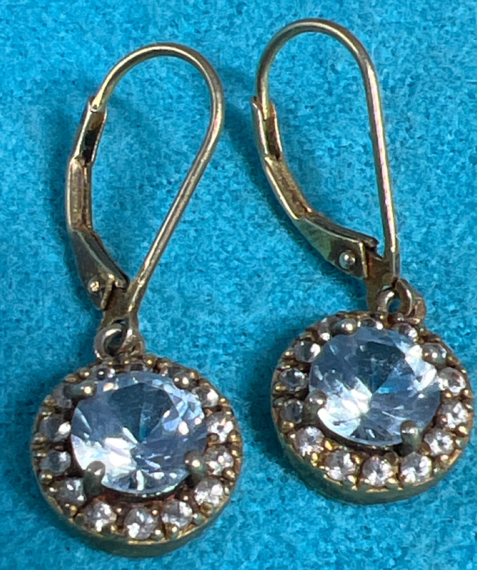 925 Sterling Camrose & Cross Jackie Kennedy Aqua Crystal Earrings signed
