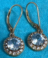 925 Sterling Camrose & Cross Jackie Kennedy Aqua Crystal Earrings signed