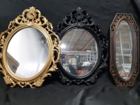 3 Ornate Mid Century Modern Hanging Wall Mirriors Oval Shaped