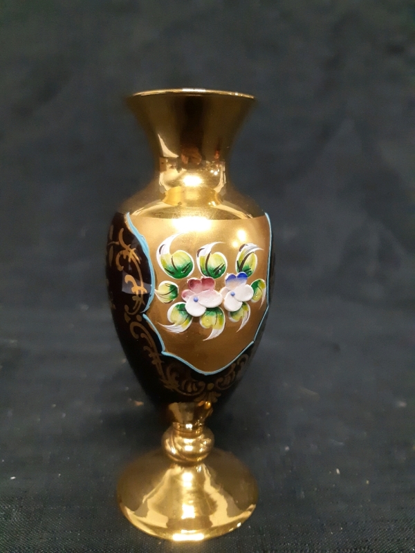 Vintage Appears to be Austrian Vase With Flower and Vine Design Measures 5⅝" Tall