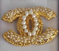 CHANEL Double C Faux Cluster Pearl Brooch