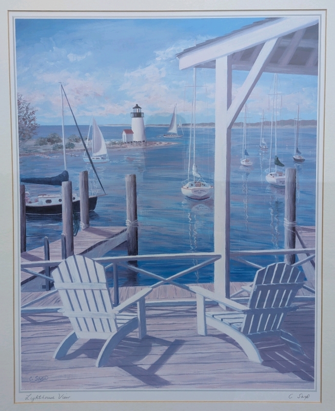 Signed Framed Print of "Lighthouse View" by Carole Saxe.