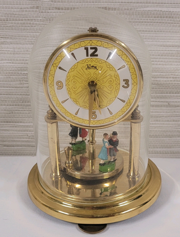 KOMA Mantle Glass Dome Anniversary Wind-Up Clock . Made in Germany . Missing Key , Untested