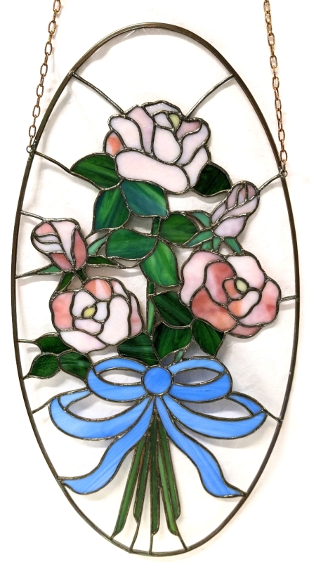 Gorgeous Large Hanging Stained Glass Bundled Roses | 9.5" x 18.5" , Chain 24.5" Long