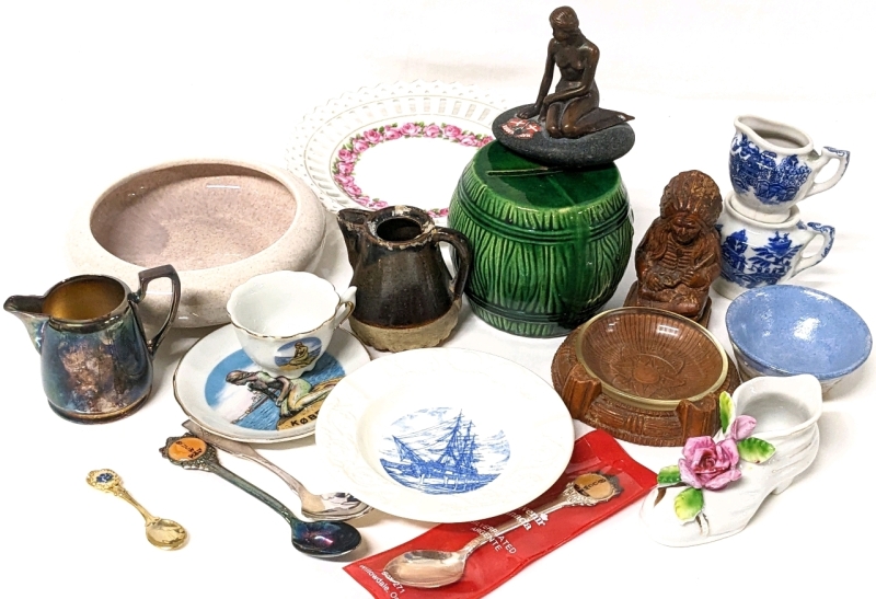 Assorted Vintage Souvenirs, Vintage Pottery, Wedgwood, Occupied Japan Shoe, Ash Trays + | 0.75" - 3" Tall