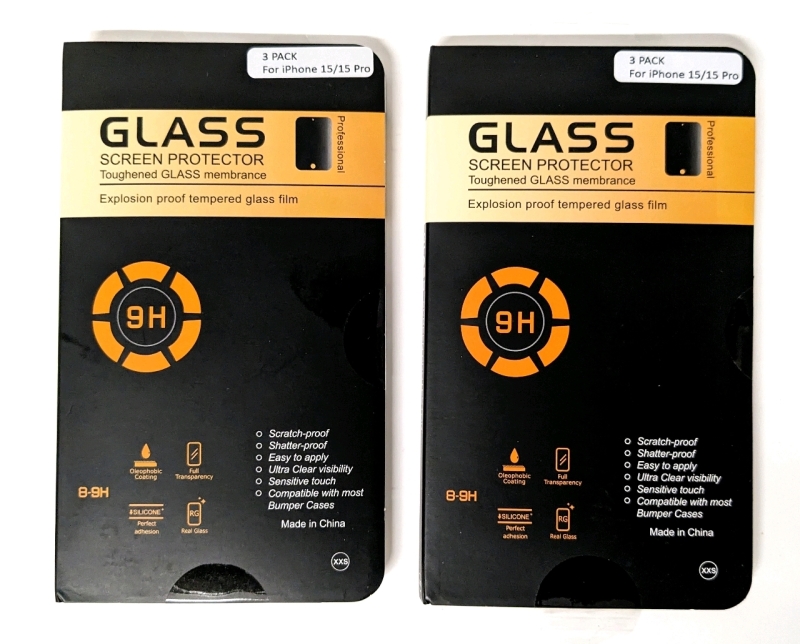 2 New iPhone 15 / iPhone 15 Pro 3pk Professional Glass Screen Protectors (6 Protectors Total)