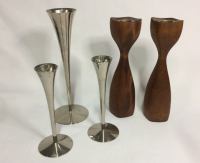 MCM Candle Holders Wooden & Chrome