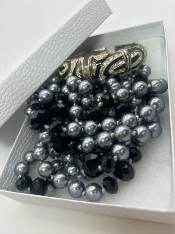 Love Silver & Black Enamel & Rhinestones Jewelry