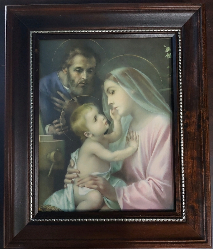 Vintage Wood Image Print Of Jesus, Joseph And Mary 18"x15"