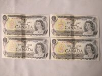 4 (Four) Canadian 1973 Consecutive $1 Bills