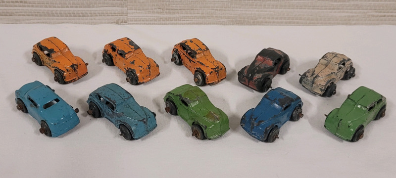 Vintage 1940s Barclay Slush Metal Cars . Ten (10) Cars in Various Condition