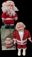 Vintage Santas! Electric Walking Santa B/O Musical Toy (9" Tall) w Original Box & Lightweight 12.5" Foam Santa Figure