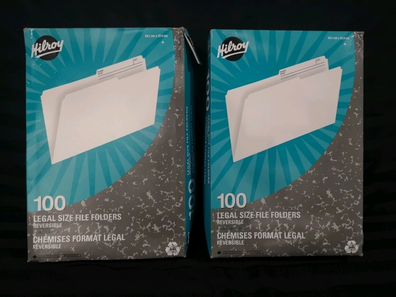 200 New Legal Size File Folders by Hilroy