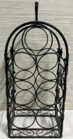 7 Bottle Black Metal Grape Vine Themed Wine Rack With Handle Approximately 18” x 9” x 6”