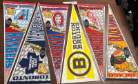 6 Vintage NHL Hockey Pennants The Orginal 6 New York Rangers Toronto Maple Leafs Montreal Canadians Boston Bruins Detroit Red Wings & Chicago Blackhawks 1994