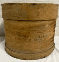 Vintage Community Dairy Thorold Ontario Wooden Cheese Box / Barrel 17” Diameter 14” High