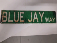 Tin Blue Jay Wall Sign 4 x 16 Inches