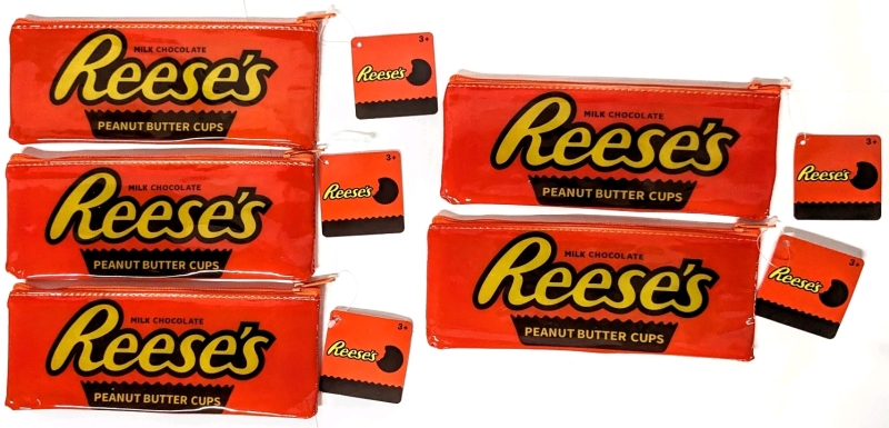 5 New Reese's Candy Advertising Zippered Pencil Cases / Makeup Bags | | 7.5" x 3" ea