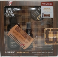 New Every Man Jack Sandalwood Beard Kit with Bonus Beard Comb & Lip Balm