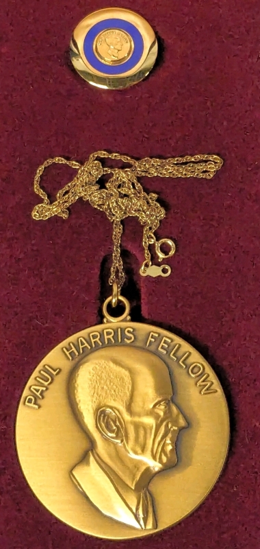 Vintage Paul Harris Fellow | Rotary Foundation of Rotary International Award Pin & Medal on 12K Gold-Filled Chain with Velvet Jewelry Box