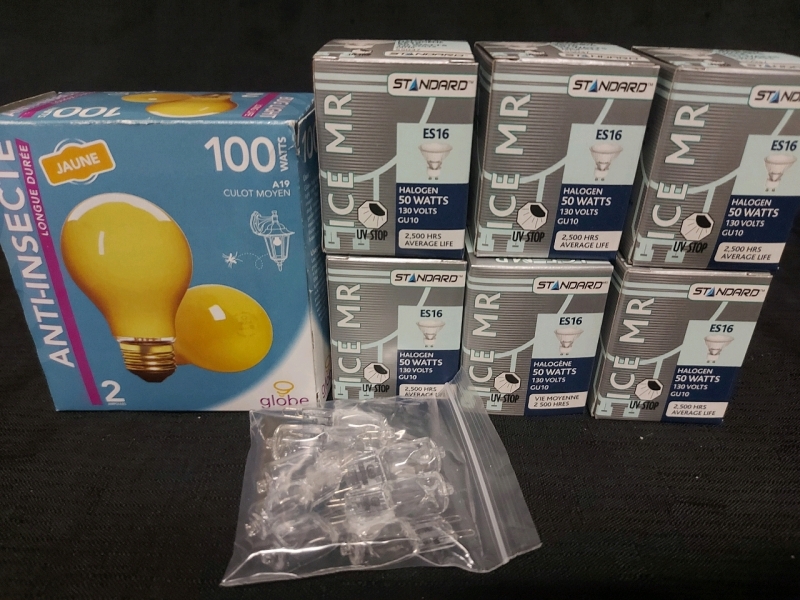 6 Halogen Bulbs 2 Yellow Bug Lights And Bag Of 8 G9 Bulbs *See Images For More Details*