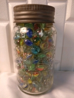 Vintage Mason Jar Filled with Vintage to New Cat's Eye Marbles