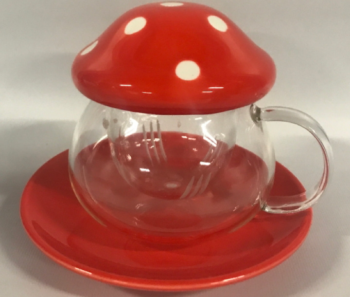 5&rdquo; Glass Mushroom Cup Dish & Tea Strainer