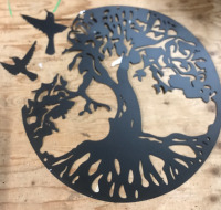 23” Flat Metal Sign Of Tree And birds