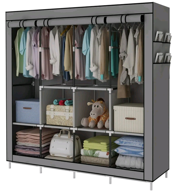 As NewUdear Portable GY-49 Large Closet, Organiser With 6 Storage Shelves 4 Hanging Sections 4 Side Pockets * Missing Parts*