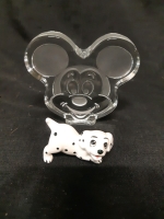 Etched Clear & Frosted Glass Mickey Mouse Head Paperweight 4⅛" Tall & Vintage Disney 101 Dalmatians Ceramic Figurine 1.5" tall