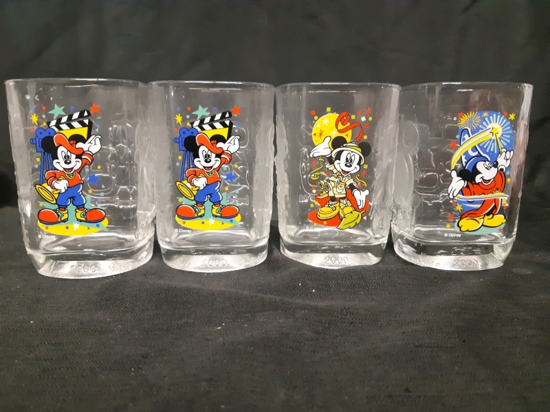 Set of 4 Vintage Disney McDonald's Drinking Glasses, 20th Anniversary Edition 4⅝" Tall