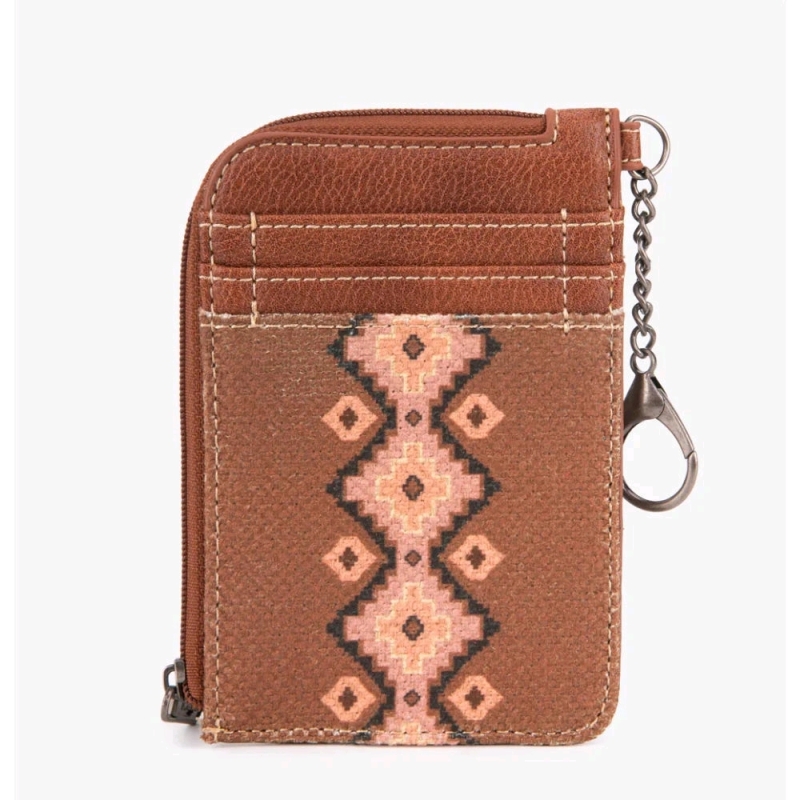 New Wrangler Women's Aztec Print Mini Zip Card Case - Dark Brown WG2203-W005DBR 3.5" x 5"