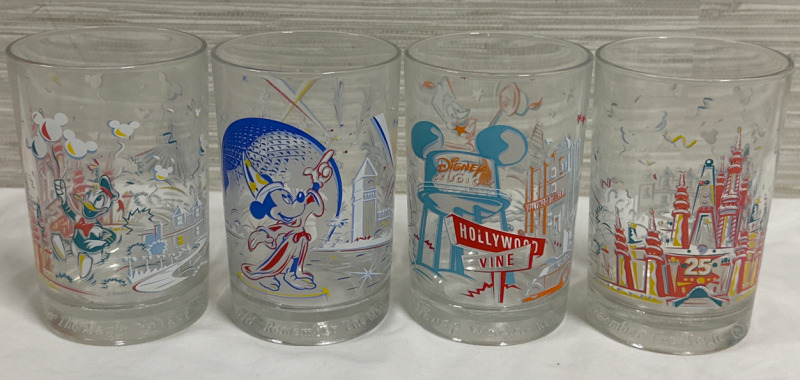 4 Vintage McDonalds Walt Disney World Remember The Magic 25th Anniversary Glasses