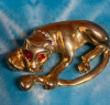 Devine Rhinestone Wild Cat Brooch Mirrored Goldtone