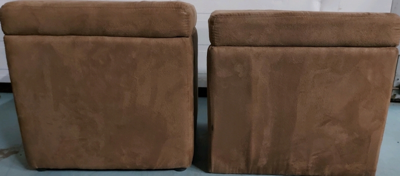 2 Storage Ottoman Camel Foot Rests In Great Pre Owned Condition Feet Missing On One 15"x13.5"x12" Soft Suede Like Material