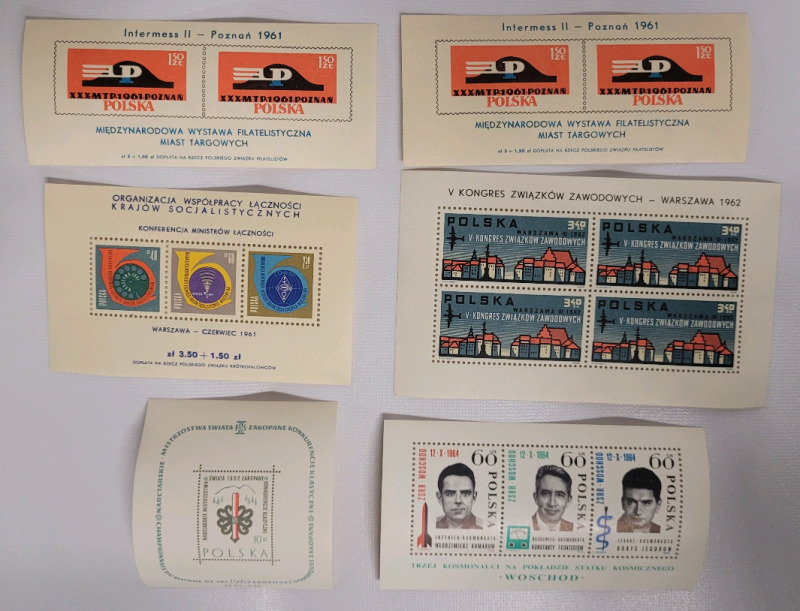 Vintage Early 1960s Poland Post Stamps & Stamp Blocks . Unused & Unhinged