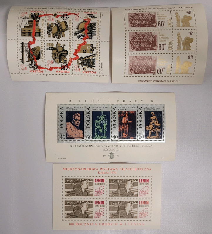 Vintage Early 1970s Poland Post Stamp Sheets . Unused & Unhinged