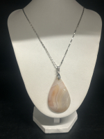 18K GP Pink Lace Agate Teardrop Pendant with Chain