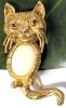 Vintage Adorable Jelly Belly Gold Tone Cat Brooch | 2" Long