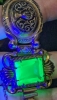 3 Vintage Green & Gold Tone Bracelets incl URANIUM GLASS! | 7" Long - 3