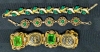 3 Vintage Green & Gold Tone Bracelets incl URANIUM GLASS! | 7" Long - 4