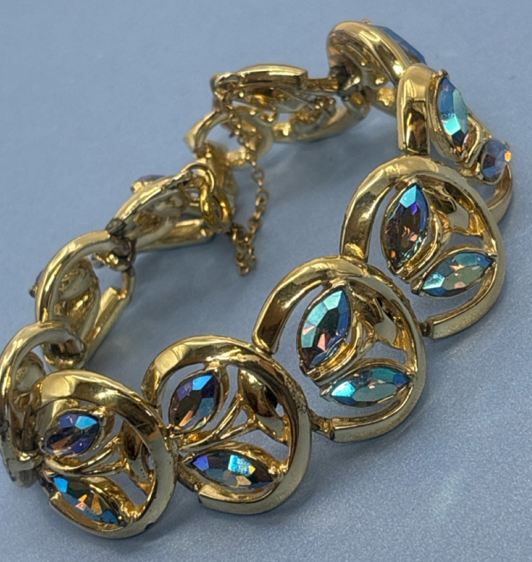 CORO Vintage Blue AB Marquise Rhinestone Bracelet