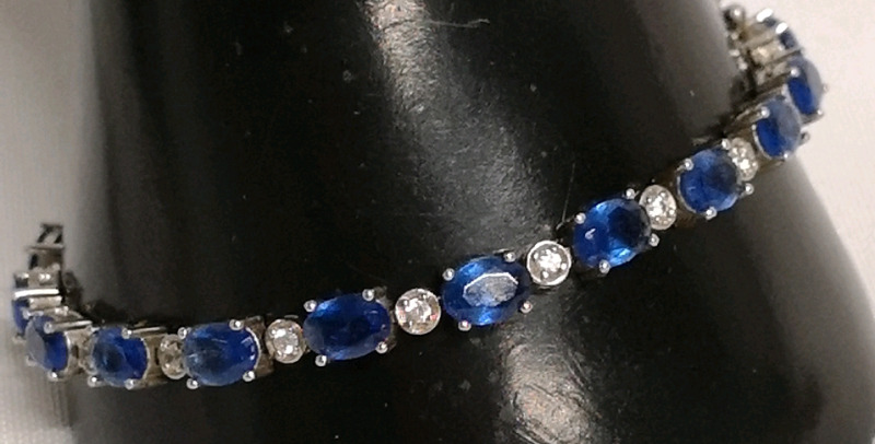 Vintage 925 CZ Blue Stone Bracelet 8" Long