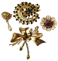 4 Vintage Gold Tone Brooches | 1.25" - 2.75" Long