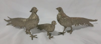 Vintage Rare Silver Metal Pheasant Set , Rooster , Hen & Chick , Set of 3
