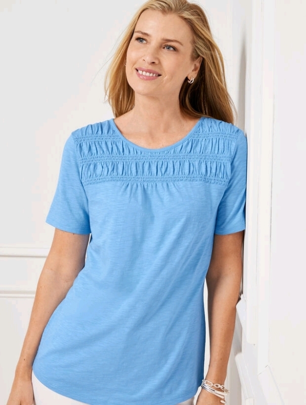 New Size 2XP Talbots Smocked Crew Neck Tee